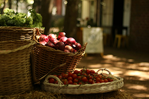 Wicker baskets with fresh produce